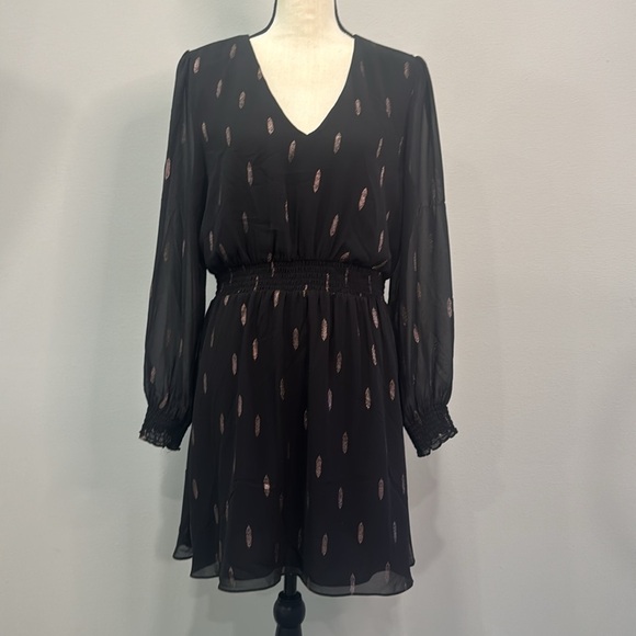 1. State Black Smocked Metallic Print Mini Dress.  Sz M - Picture 4 of 10